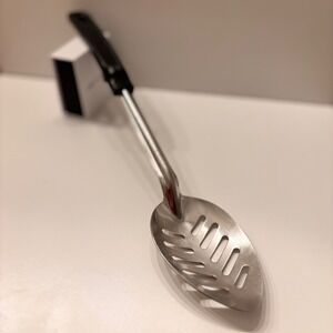 Vintage Gripn Serve Stainless Steel Slotted Spoon w/Black Handle Kitchen Utensil